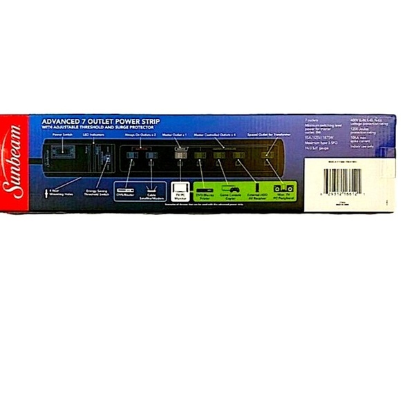 Sunbeam Advanced 7 Outlet Power Strip With Surge Protector Lot of 2. - Picture 2 of 7